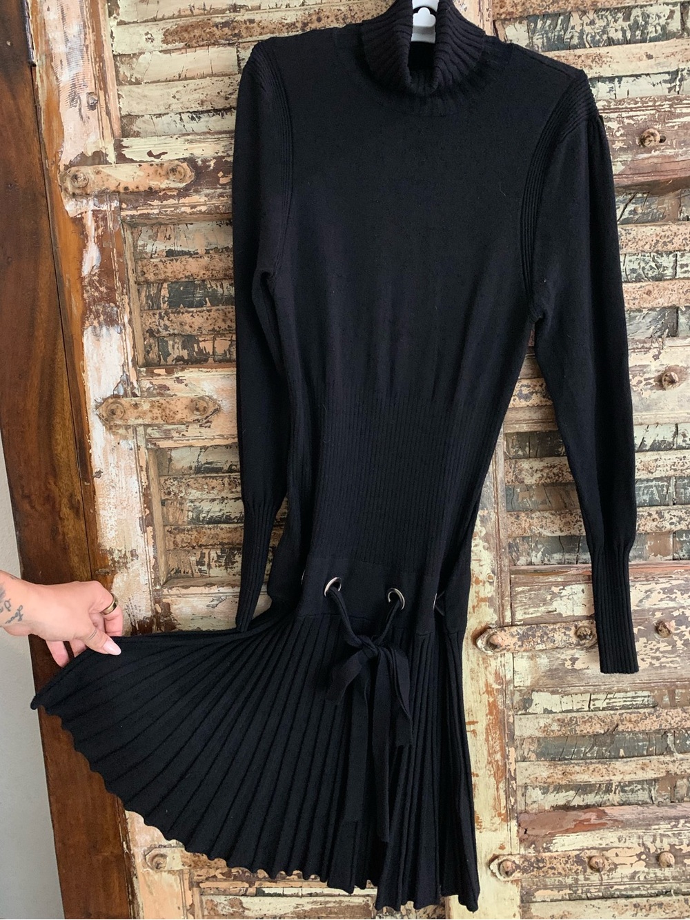 VENUS Black Turtleneck Long Sleeve Knit Dress Drop Waist, VTG Y2K Coquette, S - Picture 3 of 13
